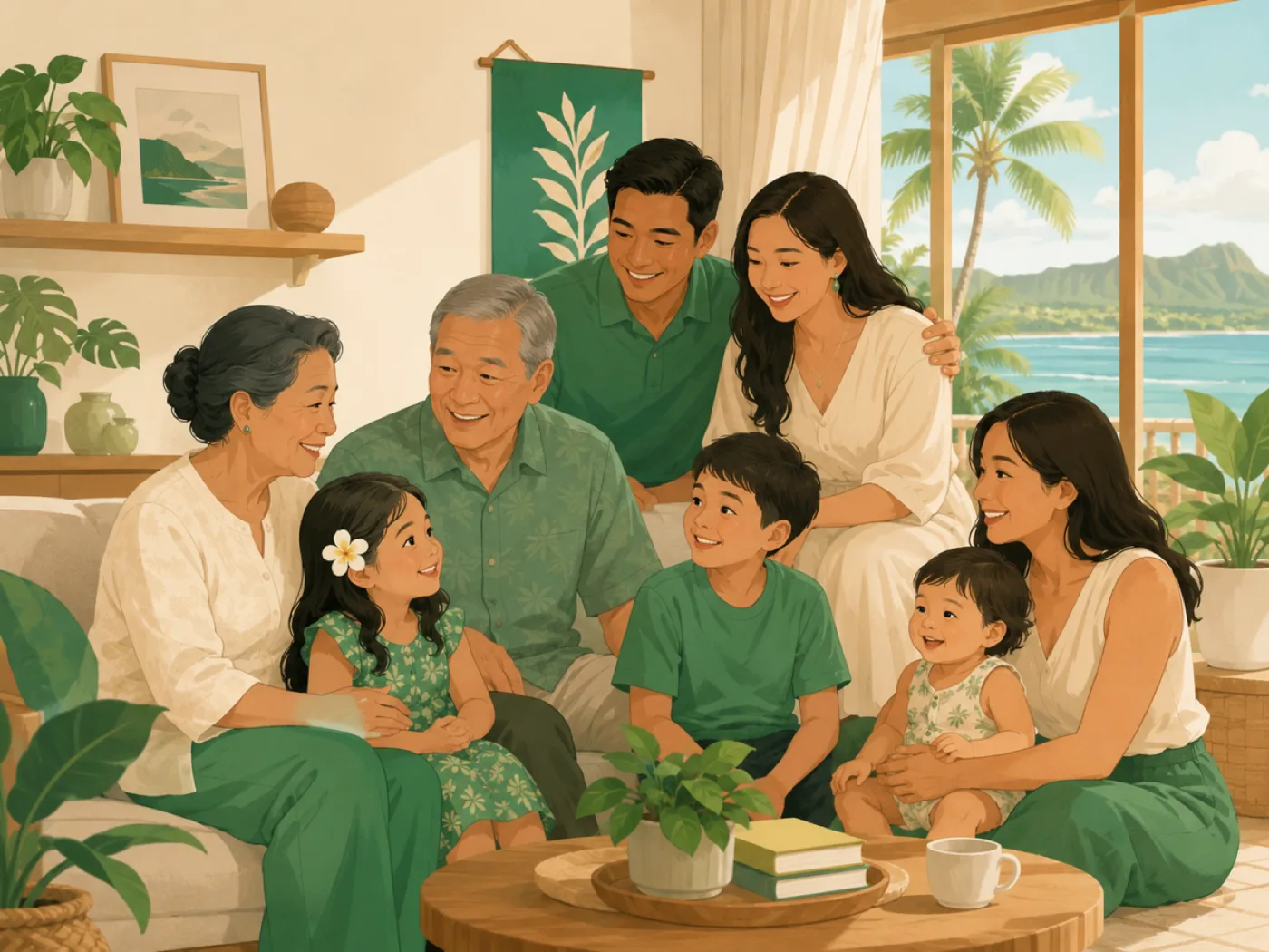 A multigenerational Hawaii family at home